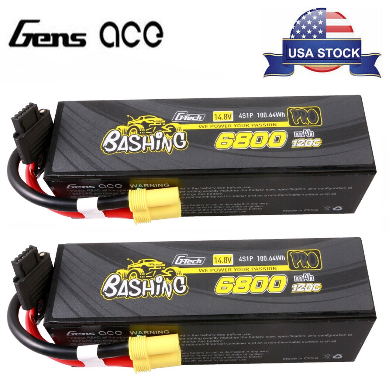 2x Gens Ace 6800mAh G-Tech 4S Bashing Series Hardcase LiPo Battery 120C 14.8V