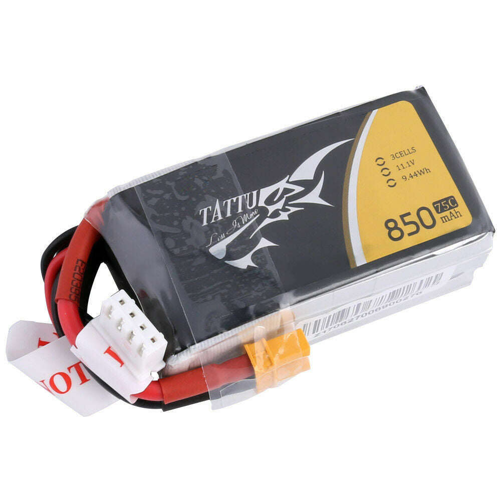 2x Tattu 850mAh 11.1V 75C 3S RC Remote Control Lipo Battery With XT30 Plug