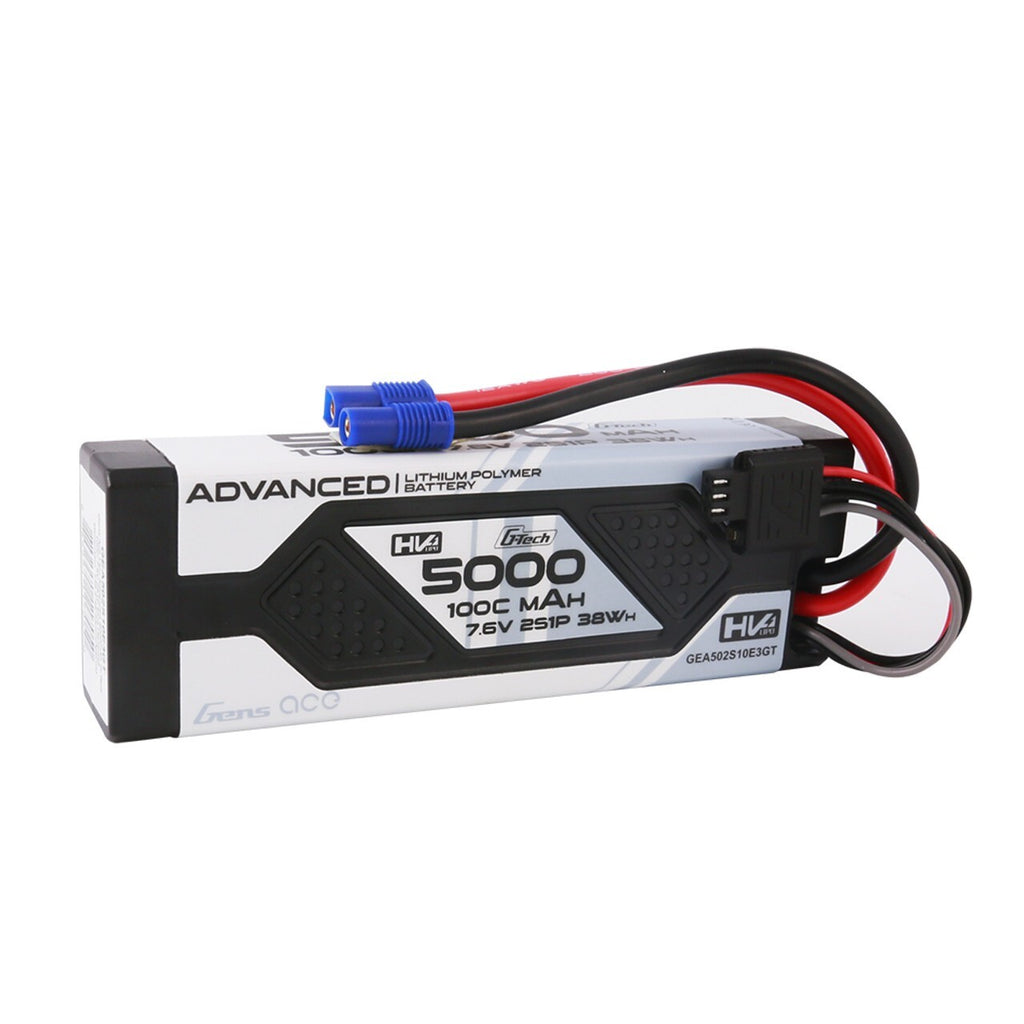 Gens Ace 5000mAh 2s 7.6V 100C G-Tech GTech Lipo Battery Pack With EC3 Plug