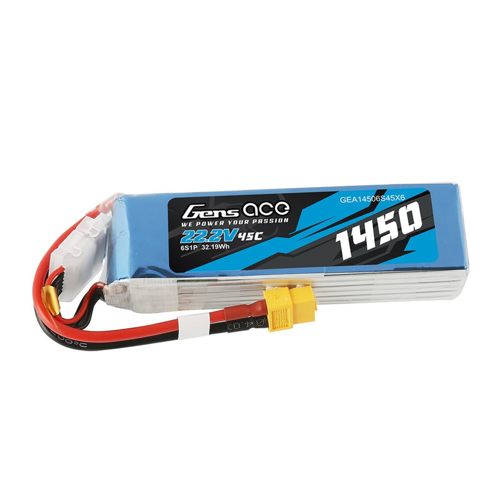 Gens Ace 6S LiPo RC Helicopter Battery 45C 22.2V 1450mAh GEA14506S45X6