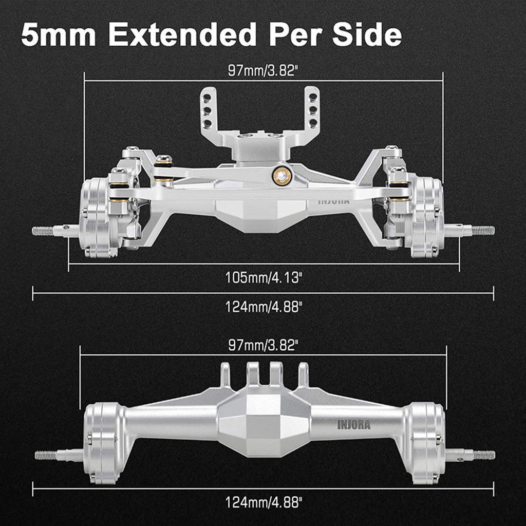 INJORA 4M-104SRFR +5mm Diamond Portal Axles Lay Down Servo TRX-4M Silver