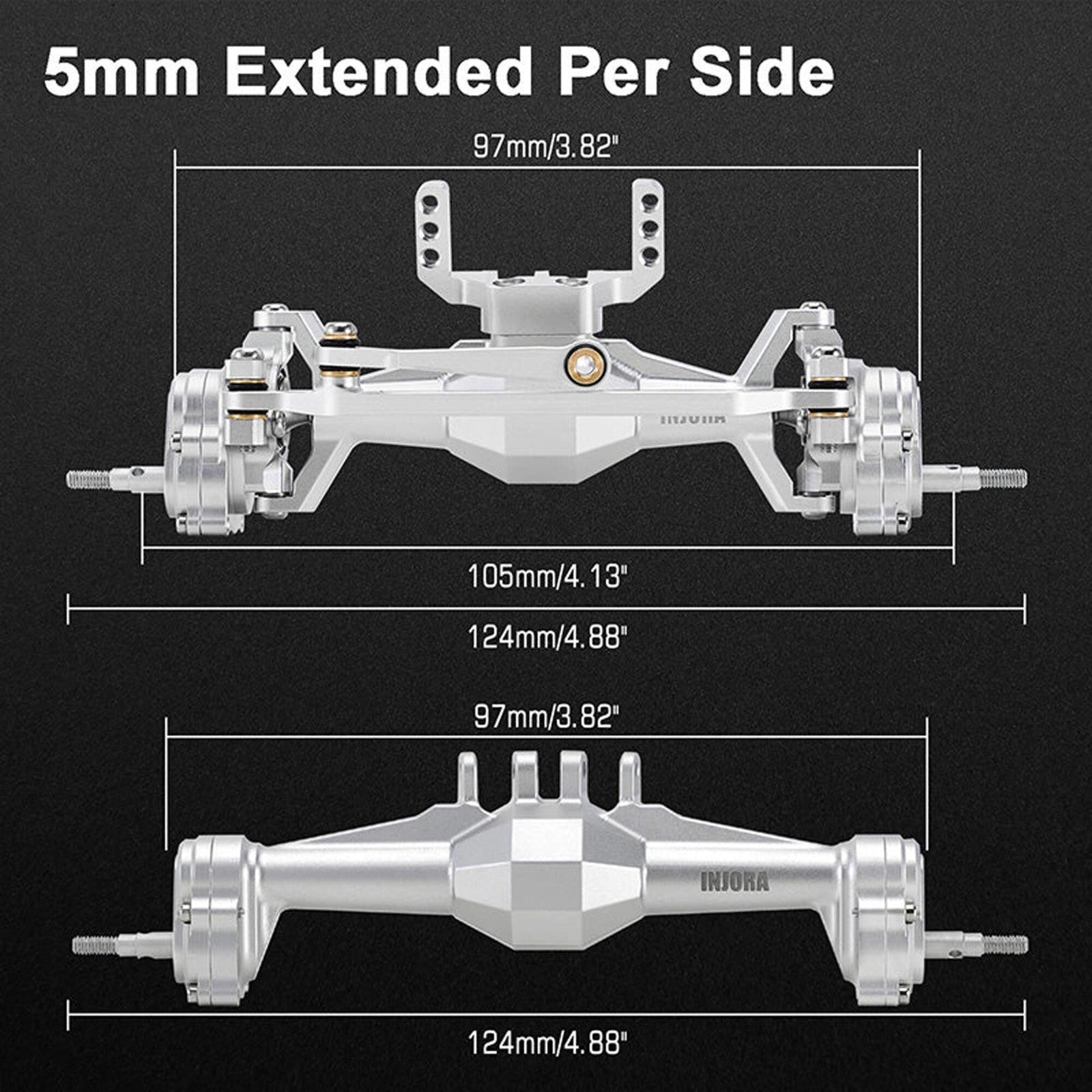 INJORA 4M-104SRFR +5mm Diamond Portal Axles Lay Down Servo TRX-4M Silver