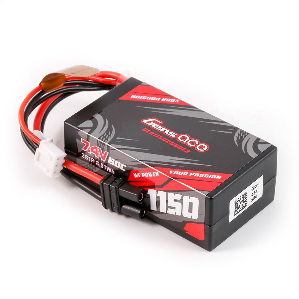 4x Gens Ace G-Tech 1150mAh 2S 60C 7.4V HardCase Lipo Battery with IC2 Plug