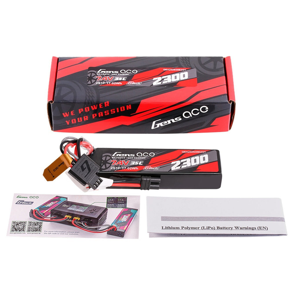 Gens ace 2300mAh 2S 35C 7.4V G-Tech Lipo Battery Pack with IC2 Plug : ARRMA GROM
