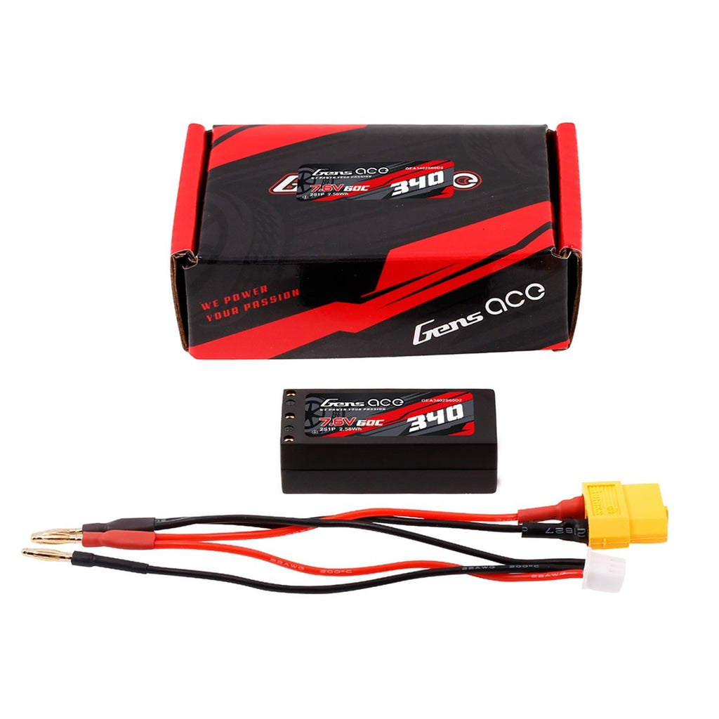 Gens ace 340mAh 2S 60C 7.6V HV Lipo Battery with XT60 Plug : 1/24 1/28 Cars
