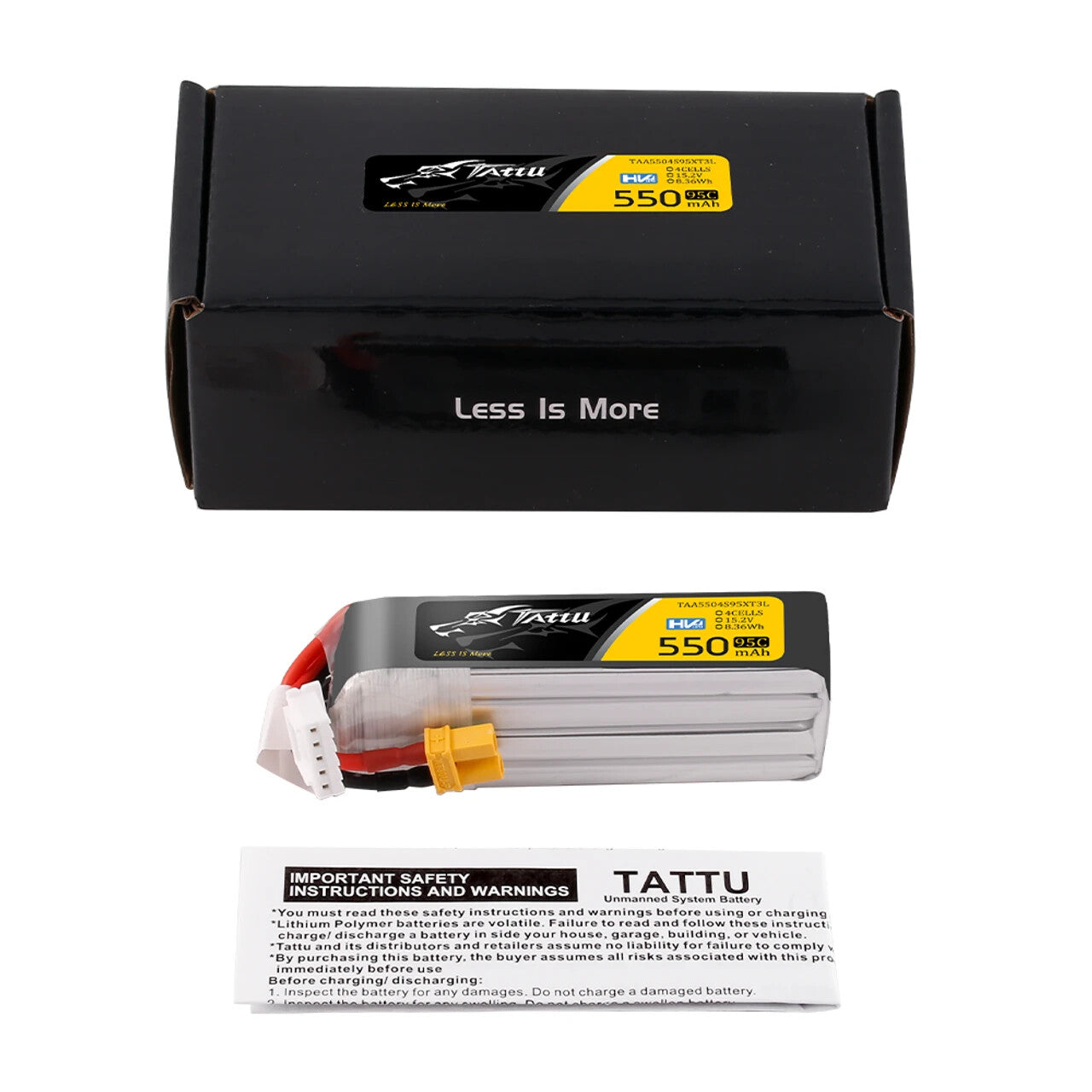Tattu 550mAh 4S 95C 15.2V HV Lipo RC Airplane Battery Long Pack With XT30 Plug