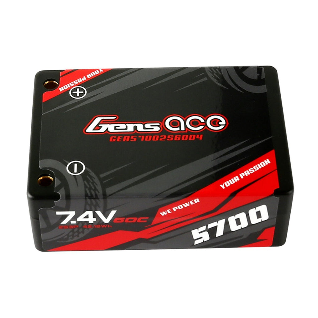 Gens Ace 5700mAh 7.4V 60C 2S HardCase Lipo Battery Pack With 4.0mm Bullet