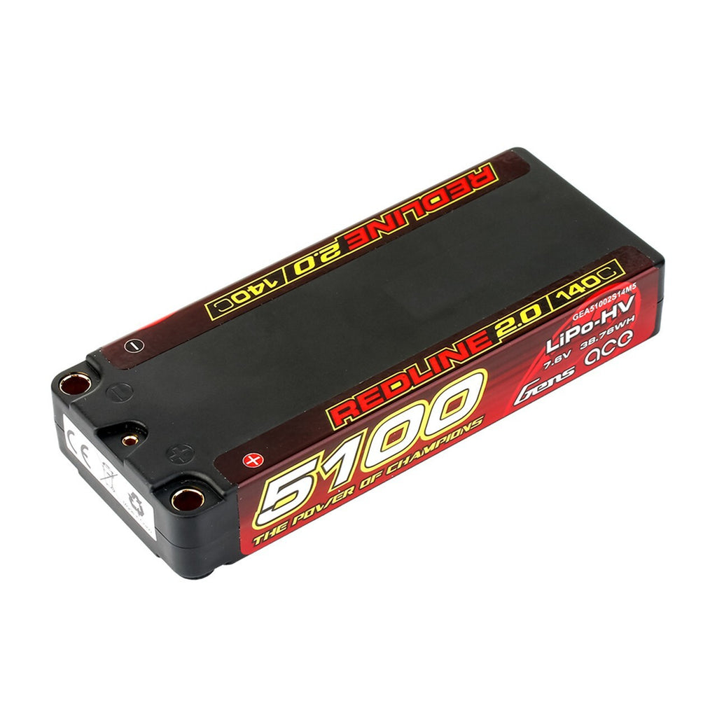 Gens ace Redline 2.0 5100mAh 2S 140C 7.6V HV Lipo RC Battery with 5.0mm bullet