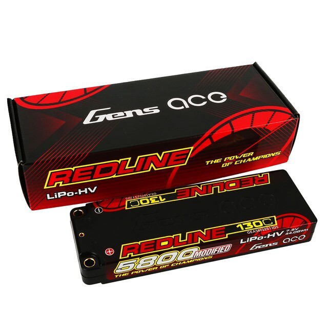Gens Ace Redline Series 5800mAh 7.6V 130C 2S HardCase HV Lipo Battery w/ 5.0mm