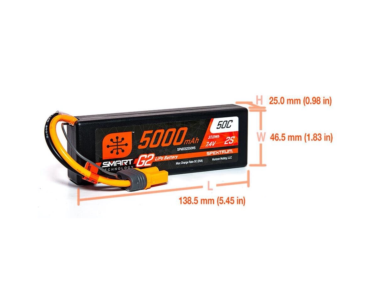 Spektrum RC 2S Smart LiPo 50C Hard Case Battery 7.4V / 5000mAh w/ IC5 Connector
