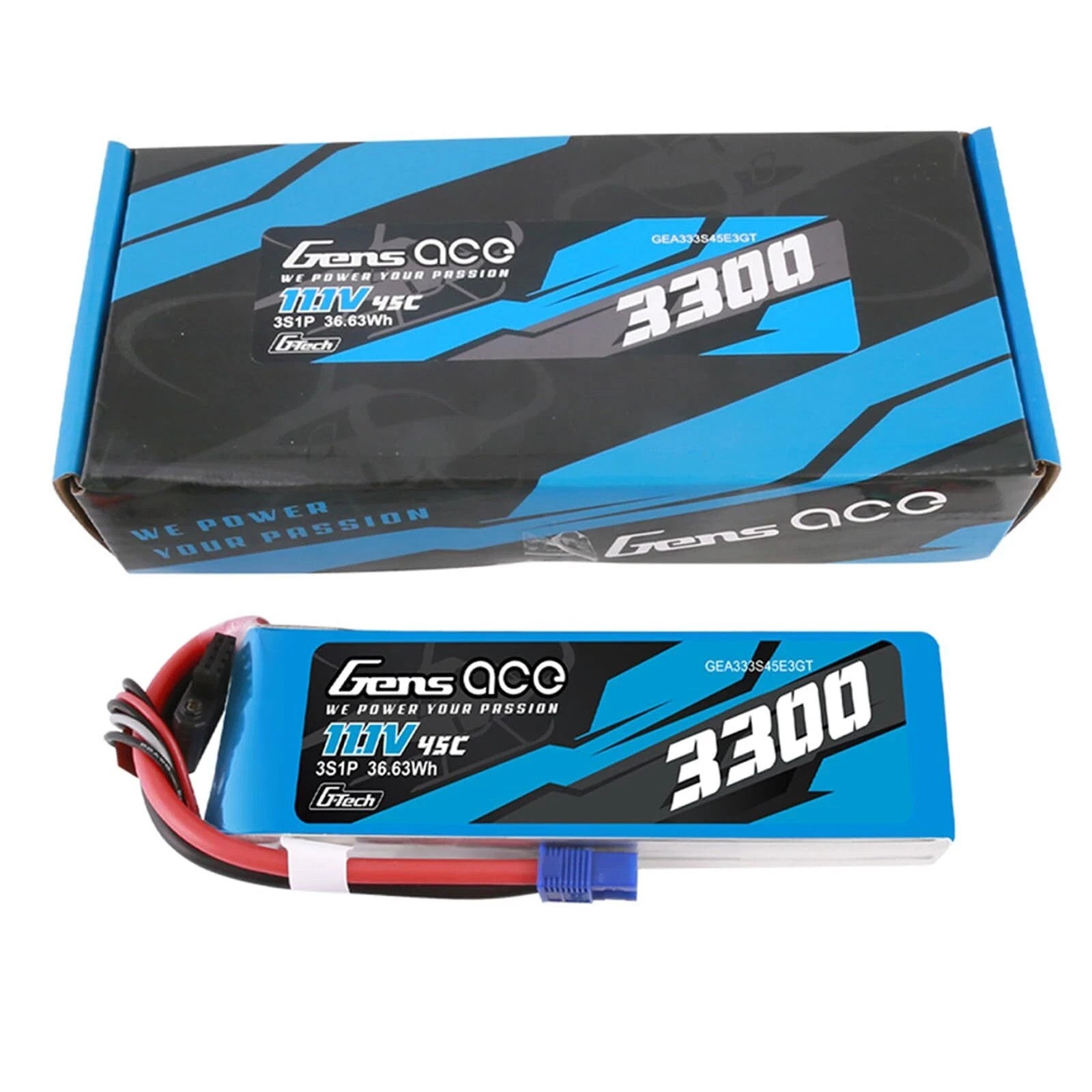 Gens Ace G-Tech 3300mAh 45C 11.1V 3S Lipo Battery with EC3 Plug : Blade 360 CFX