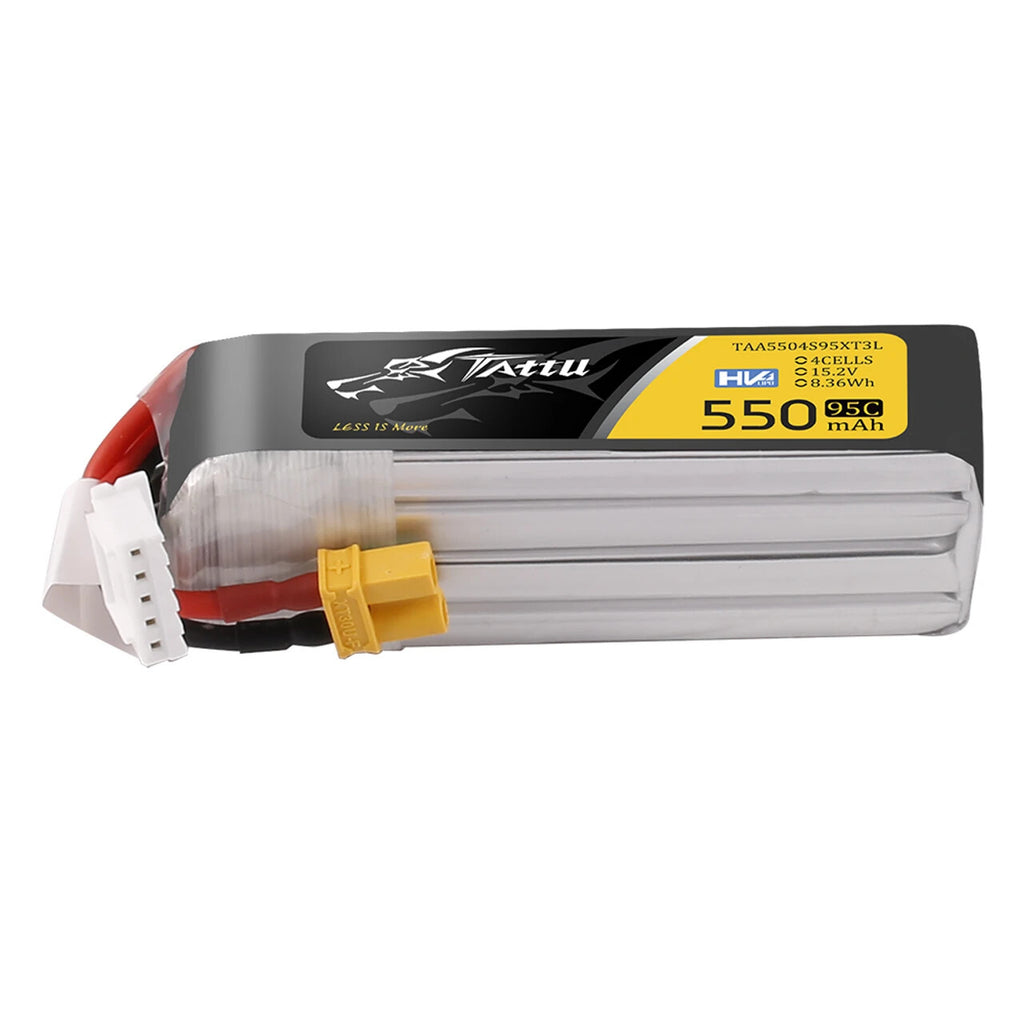 4x Tattu 550mAh 4S 95C 15.2V HV Lipo RC Airplane Battery Long Pack W/ XT30 Plug