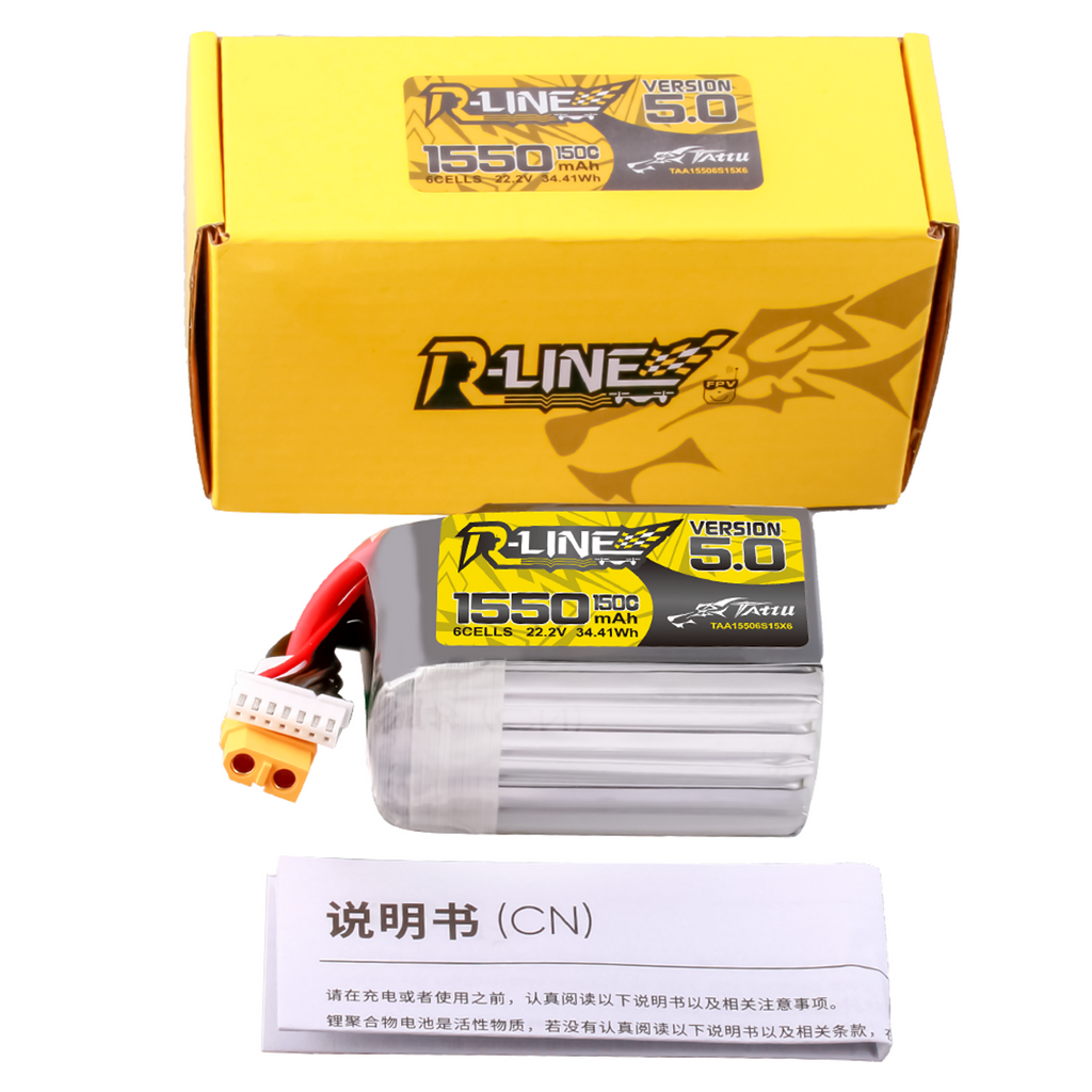 2x Tattu R-Line Version 5.0 1550mAh 6S 150C 22.2V Lipo Battery Pack W/ XT60 Plug