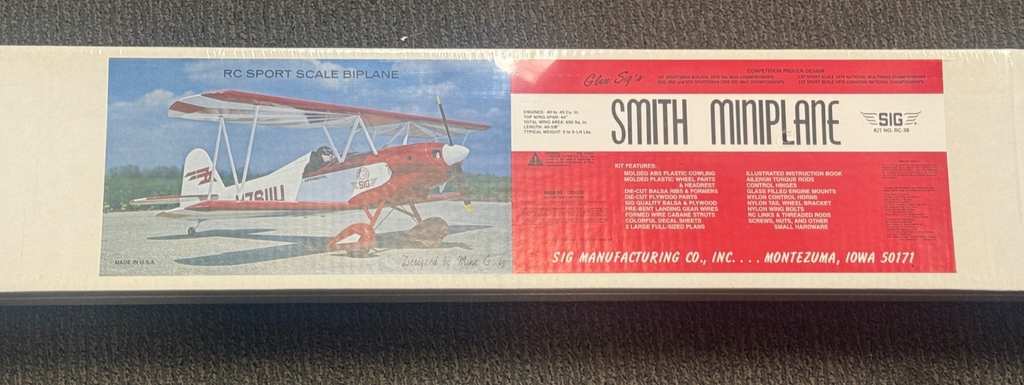 SIG Smith Miniplane RC-38 RC Sport Scale Biplane Airplane Kit NIB .40-.45 Glow