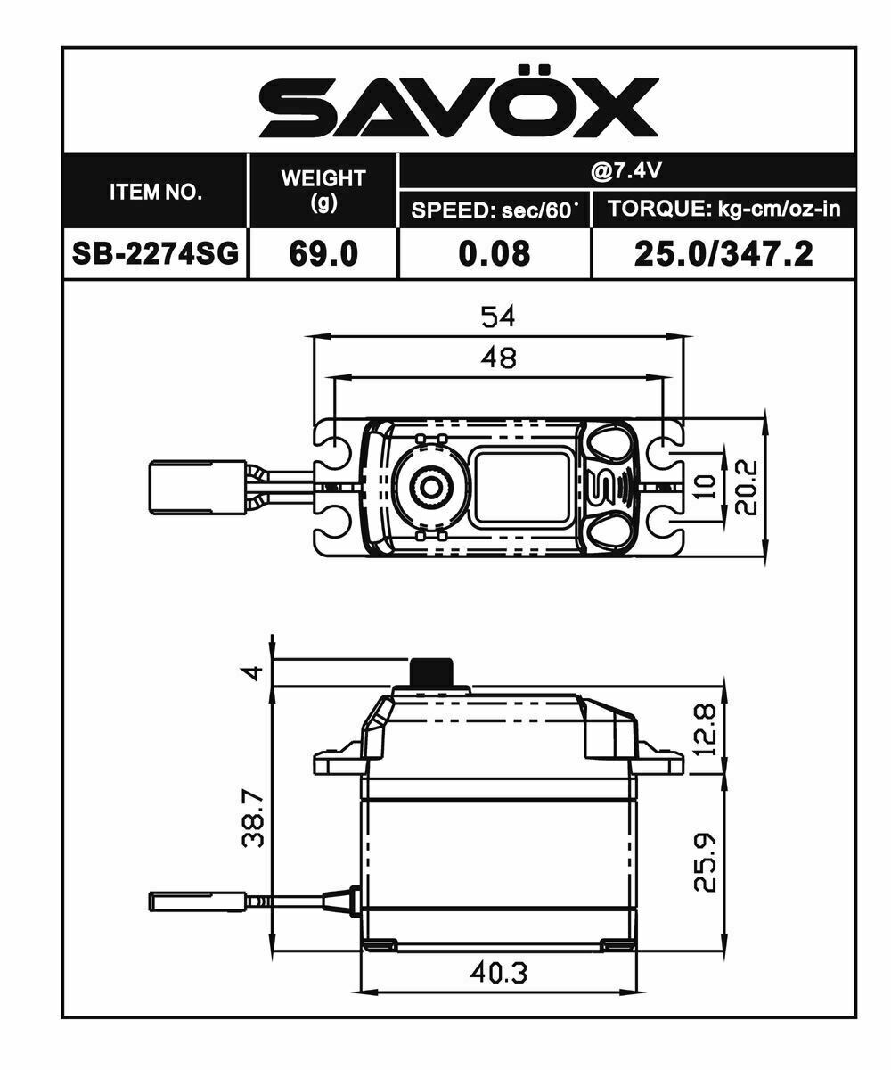 Savox SB2274SG 2274SG Black Edition High Voltage HV MG Brushless Digital Servo