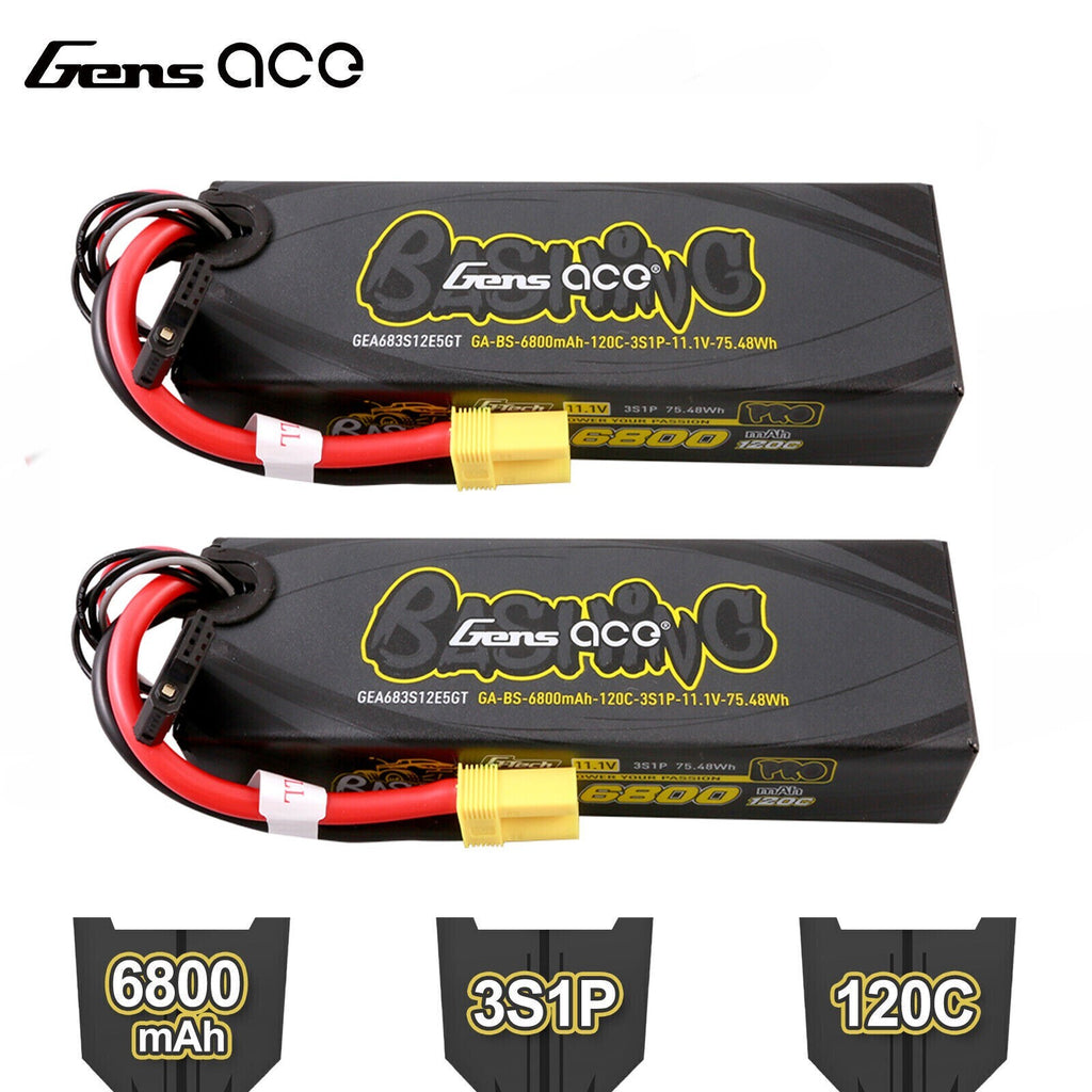 2X Gens Ace G-Tech 6800mAh 11.1V 120C 3S Lipo Battery EC5 For Arrma 1/8 RC Car