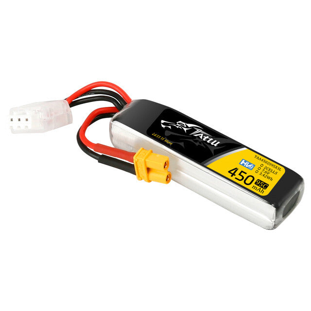 4x Tattu 450mAh 7.6V High Voltage 95C 2S Lipo Battery Pack XT30 Plug Long Pack