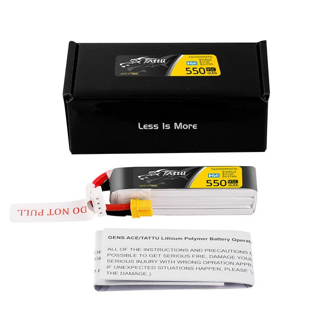 Tattu 550mAh 3S 95C 11.4V HV Lipo RC Airplane Battery Long Pack With XT30 Plug