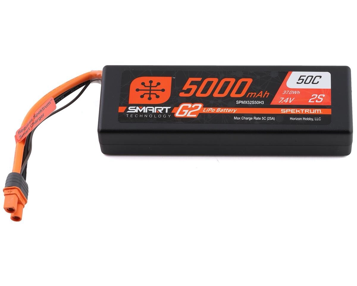 Spektrum RC 2S Smart LiPo 50C Hard Case Battery 7.4V 5000mAh w/ IC3 Connector