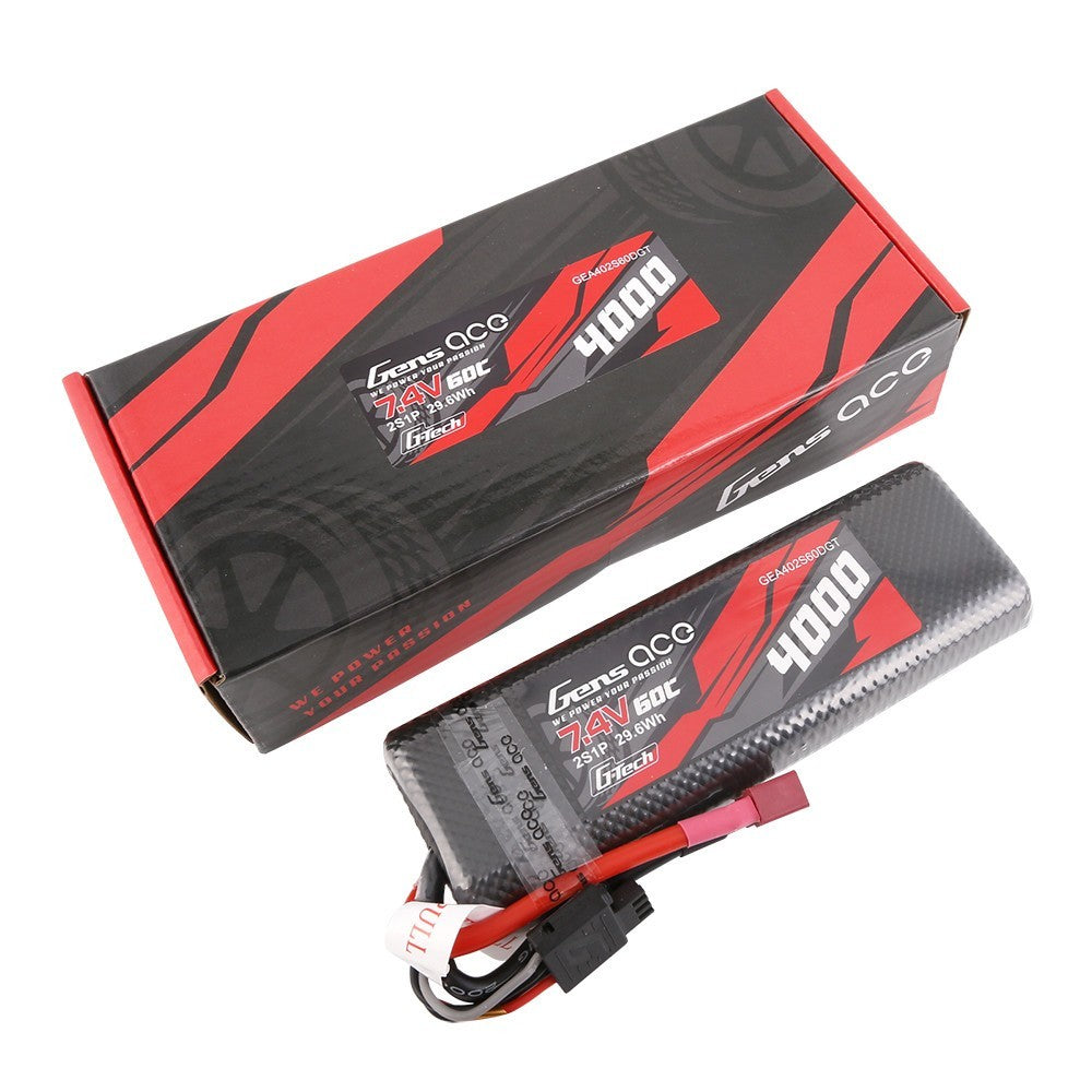 Gens Ace 4000mAh 2S 60C 7.4V HardCase G-tech Lipo Battery Pack With Deans Plug