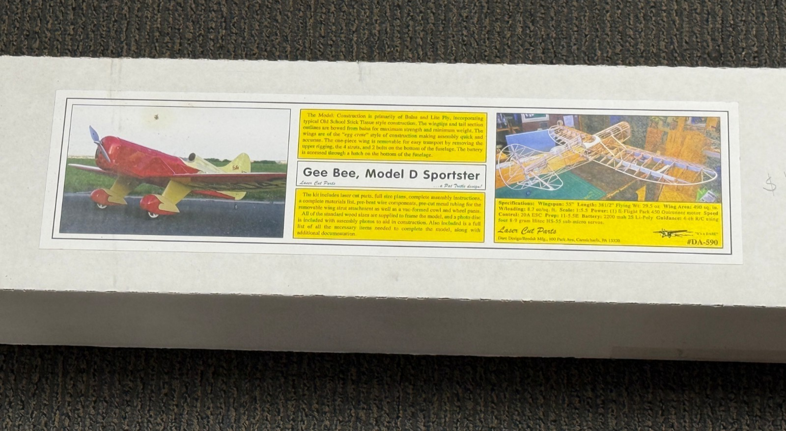 Brodak DA-590 Gee Bee Model D Sportster RC Airplane Balsa Kit Pat Tritle NIB