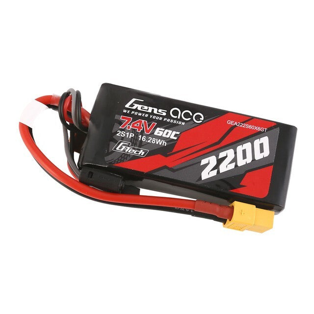 2x Gens Ace G-Tech 60C 7.4V 2200mAh 2S Lipo Battery XT60 For Traxxas 1/16 E-Revo