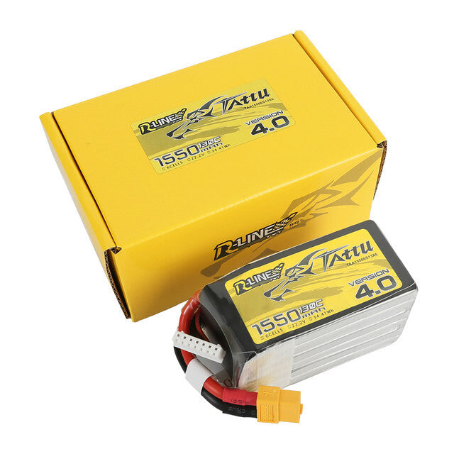 2x Tattu R-Line Version 4.0 1550mAh 22.2V 130C 6S Lipo Battery Pack W/ XT60 Plug