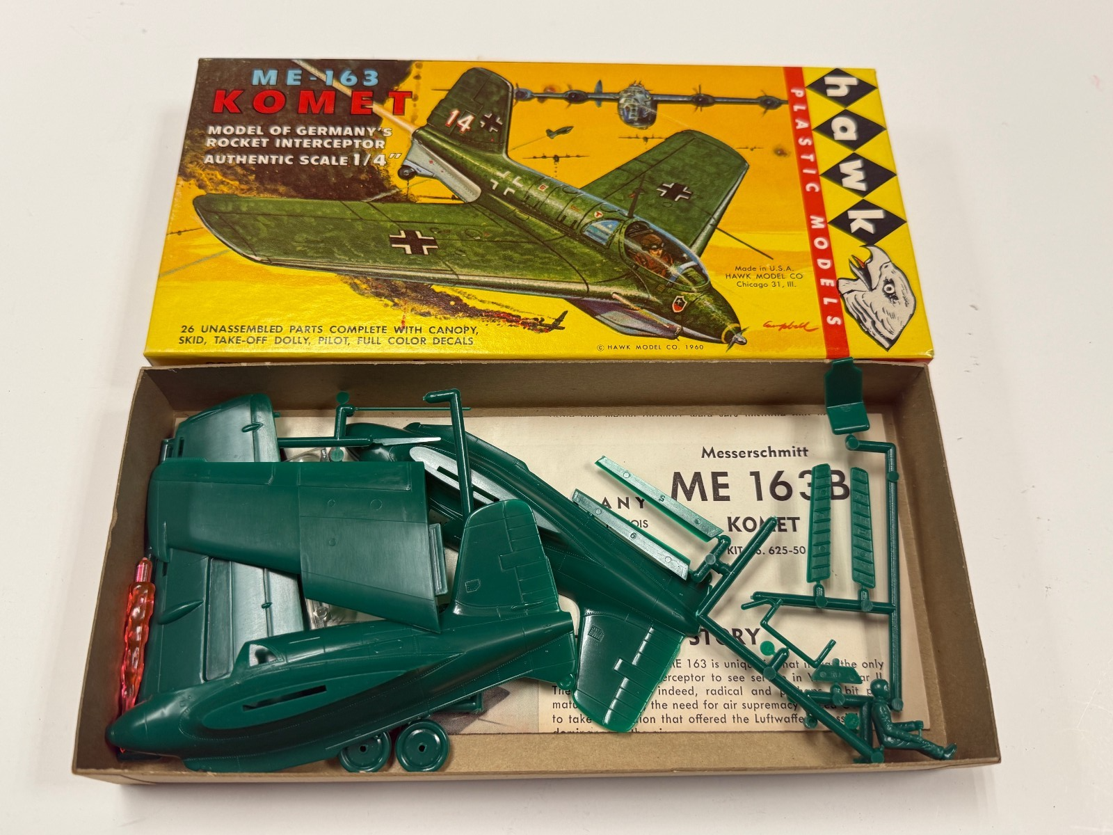 Vintage Hawk 1/4" Scale ME-163 ME163 Komet Comet Plastic Model Airplane Kit