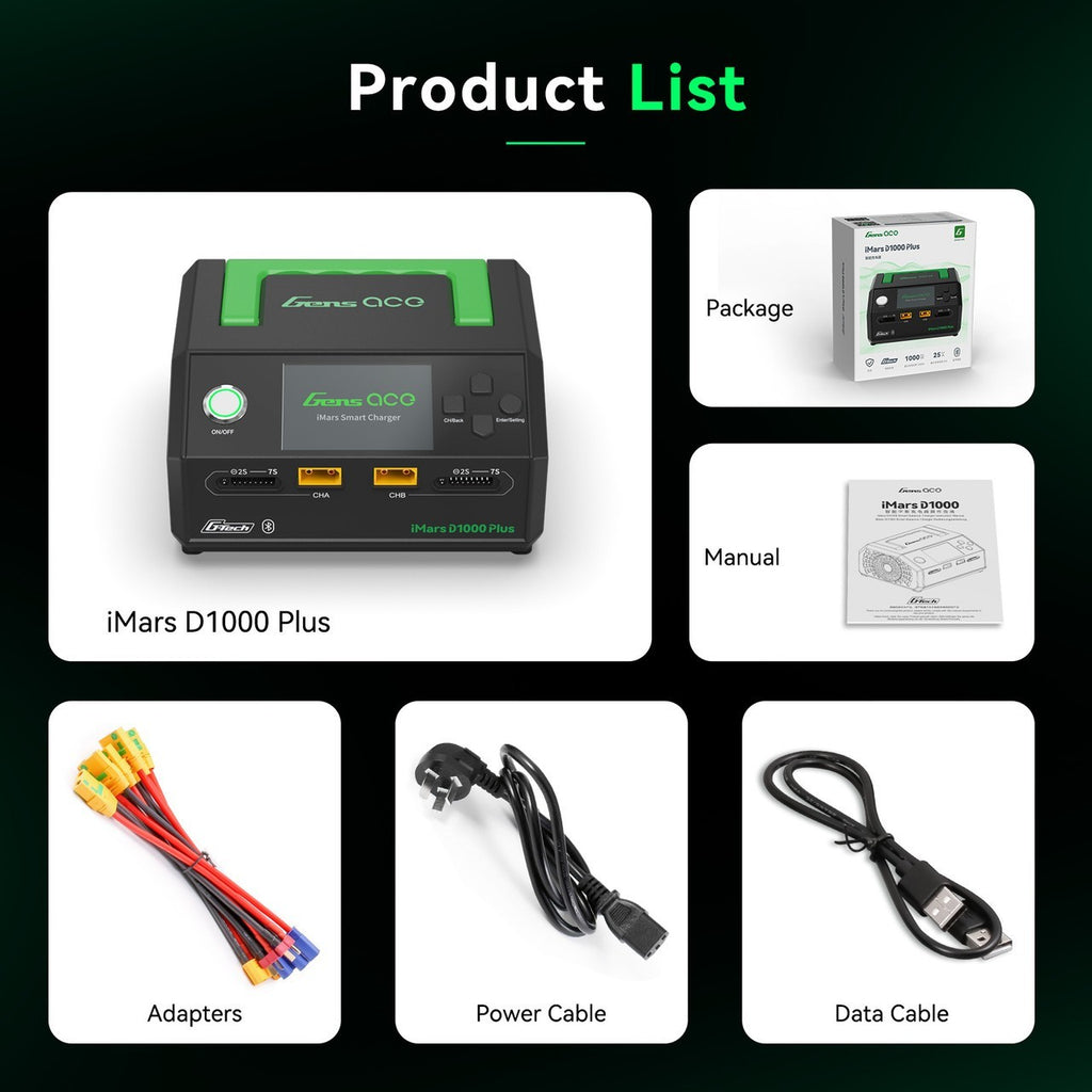 Gens Ace iMars D1000 Plus Smart RC Battery Charger Dual Channel AC 1000W  G-Tech
