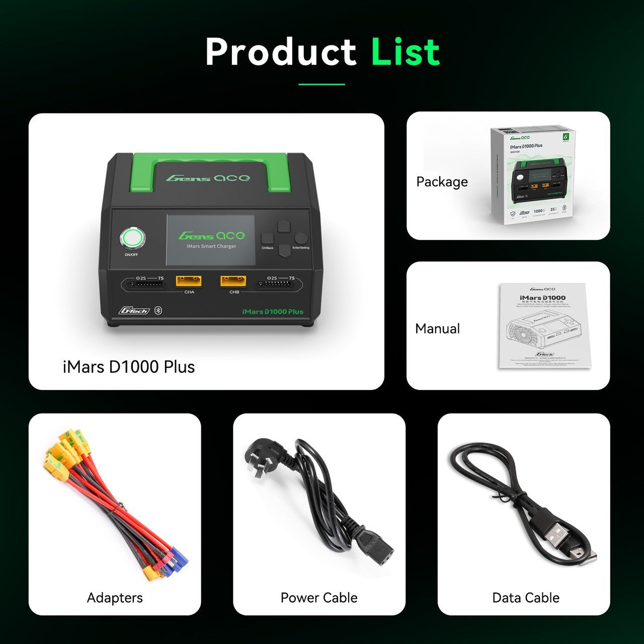 Gens Ace iMars D1000 Plus Smart RC Battery Charger Dual Channel AC 1000W  G-Tech