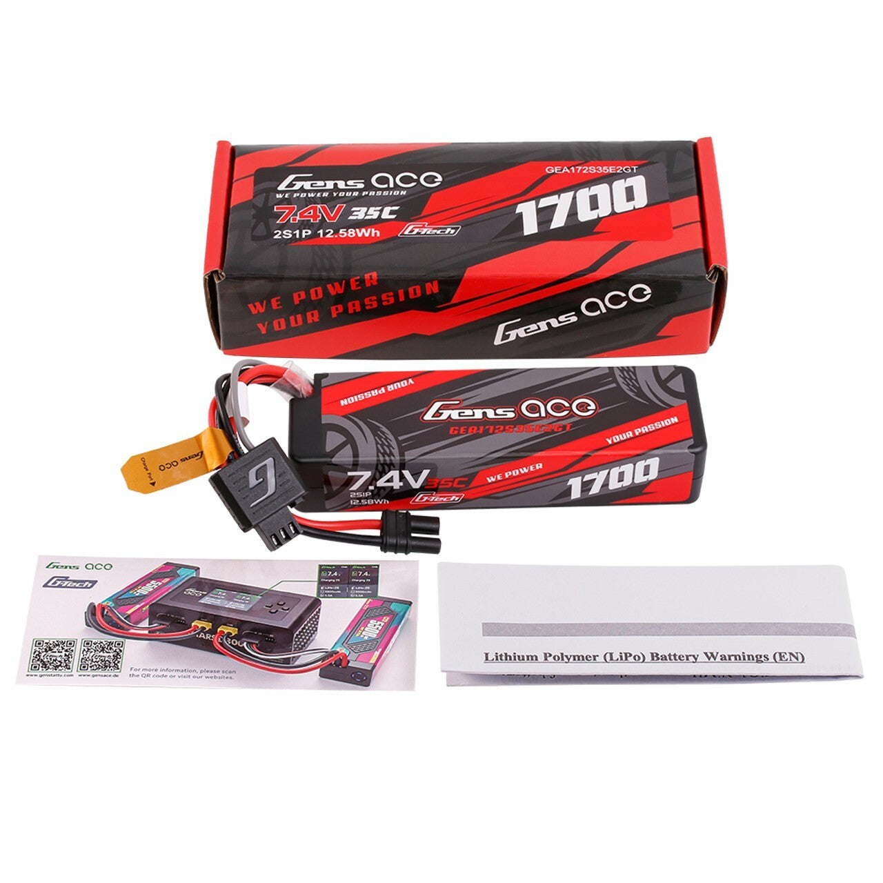 Gens Ace 1700mAh 2S 35C 7.4V GTech Hardcase Lipo Battery w/  IC2 Plug ARRMA GROM