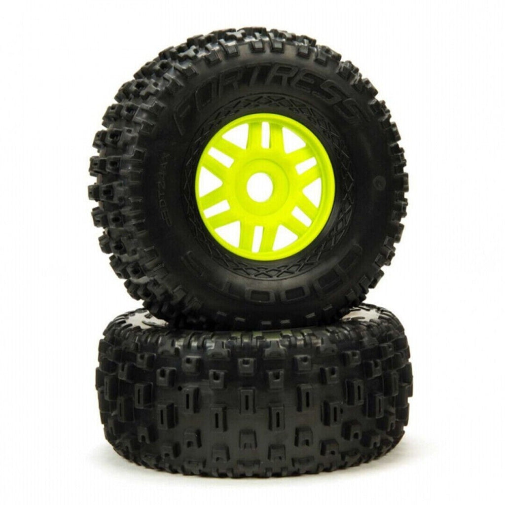 ARRMA ARA550068 dBoots Fortress Tire Set Glued Green Wheels (2) Mojave
