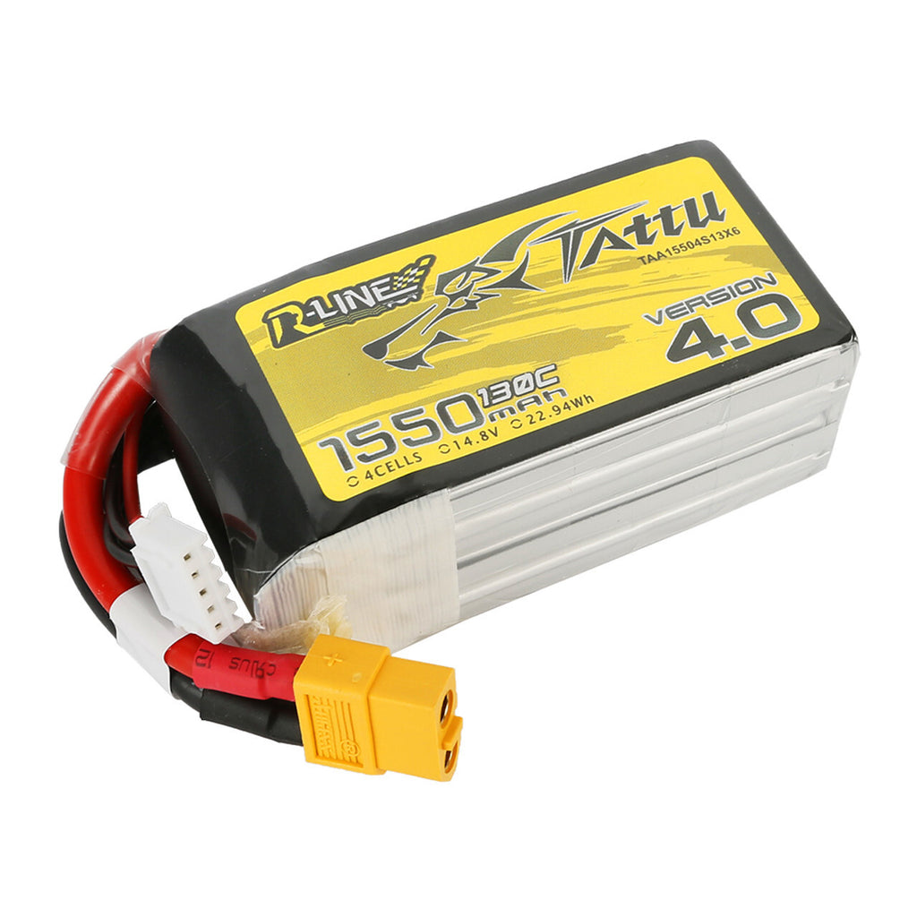 2x Tattu R-Line Version 4.0 1550mAh 14.8V 130C 4S Lipo Battery Pack W/ XT60 Plug