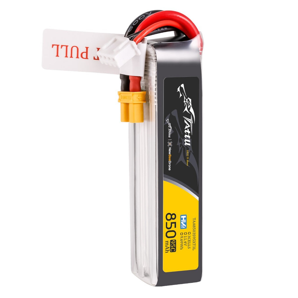 4x Tattu 850mAh 3S 95C 11.4V HV Lipo RC Drone Battery Long Pack with XT30 Plug