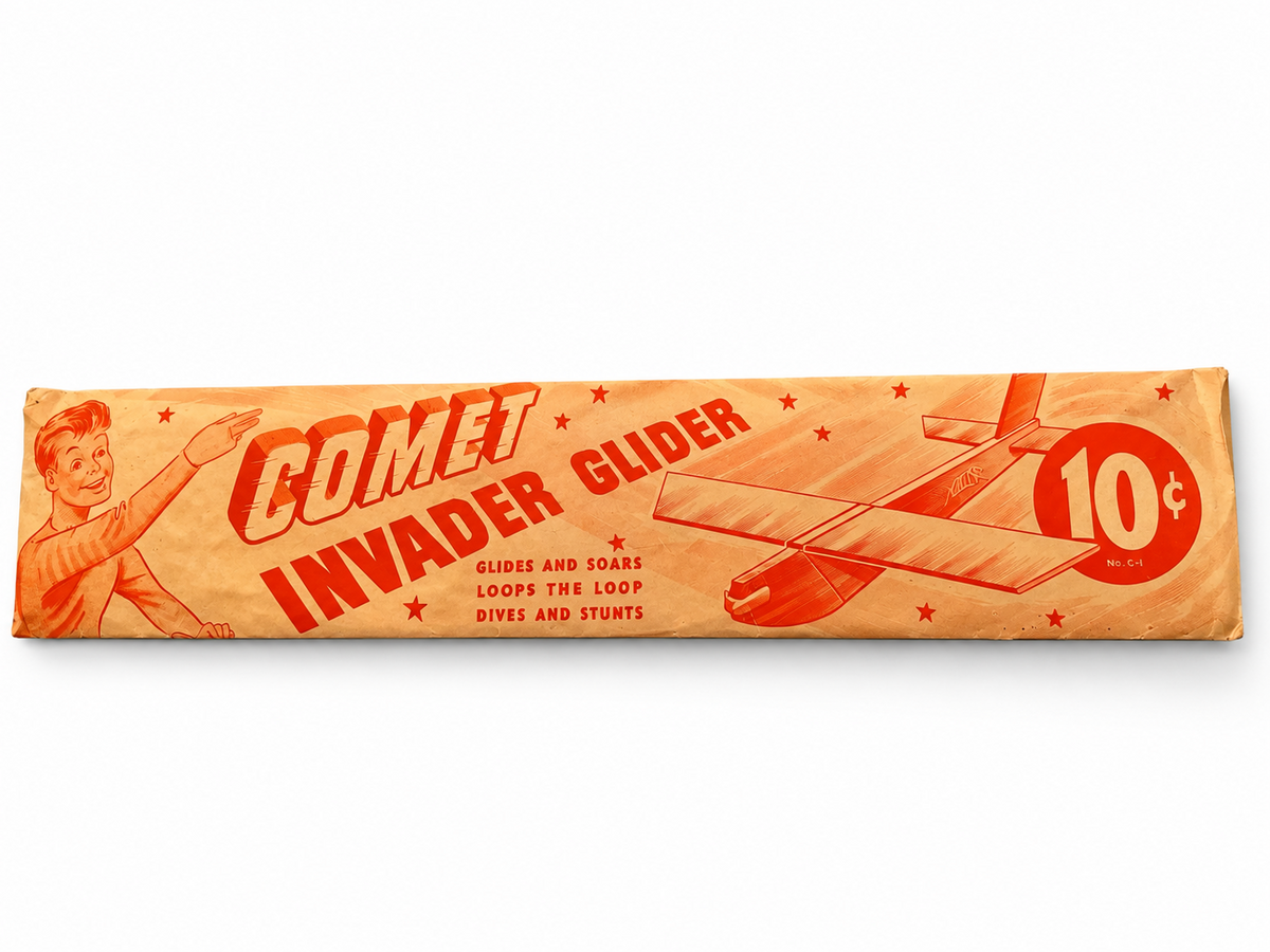Vintage Comet Invader Glider No C-1 10 Cent Balsa Wood Model Airplane NOS