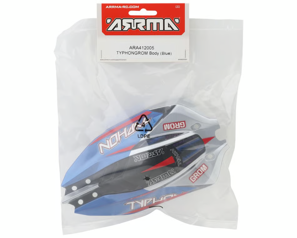 ARRMA ARA412005 412005 1/18th Scale Typhon Grom RC Buggy Body Blue / Silver