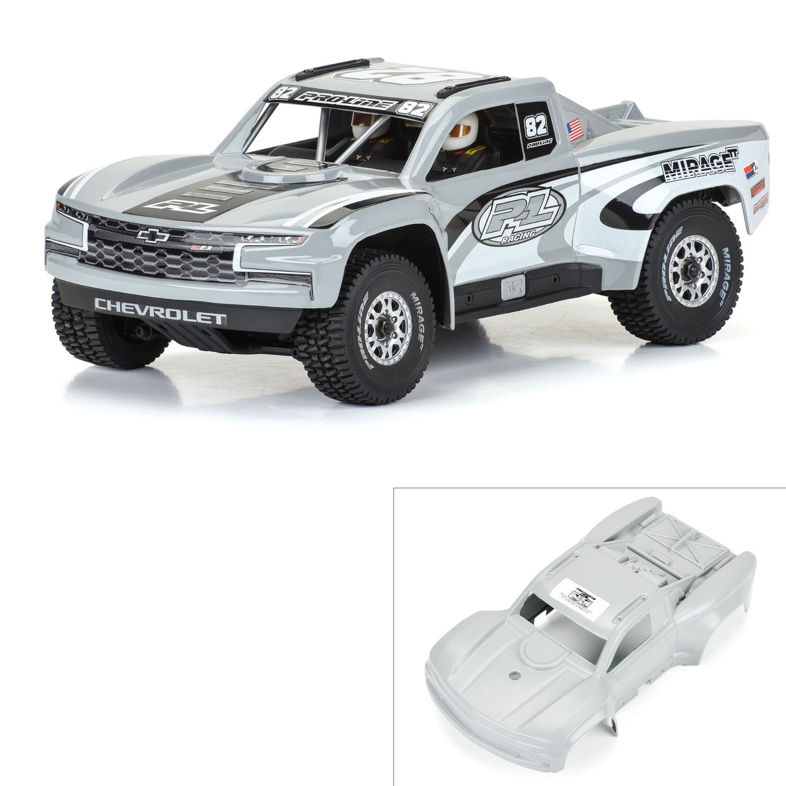 PRO367514 1/16 Scale PreCut 2019 Chevy Silverado Trophy Truck Gray Body : GROM