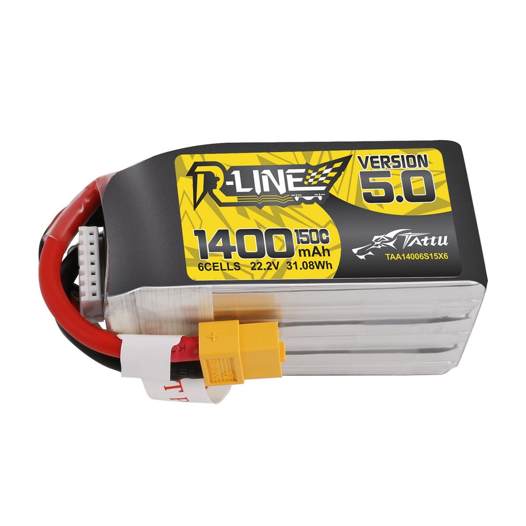 2x Tattu R-Line Version 5.0 1400mAh 6S 150C 22.2V Lipo Battery Pack XT60 Plug