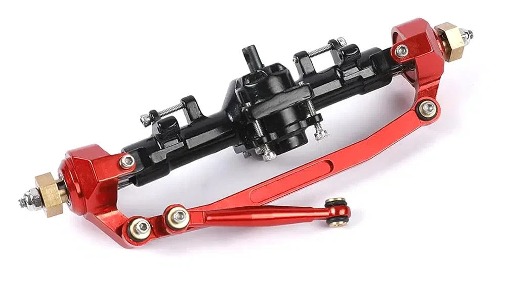 Billet Machined Alloy Front Axle for Axial 1/24 SCX24 Rock Crawler - Black / Red