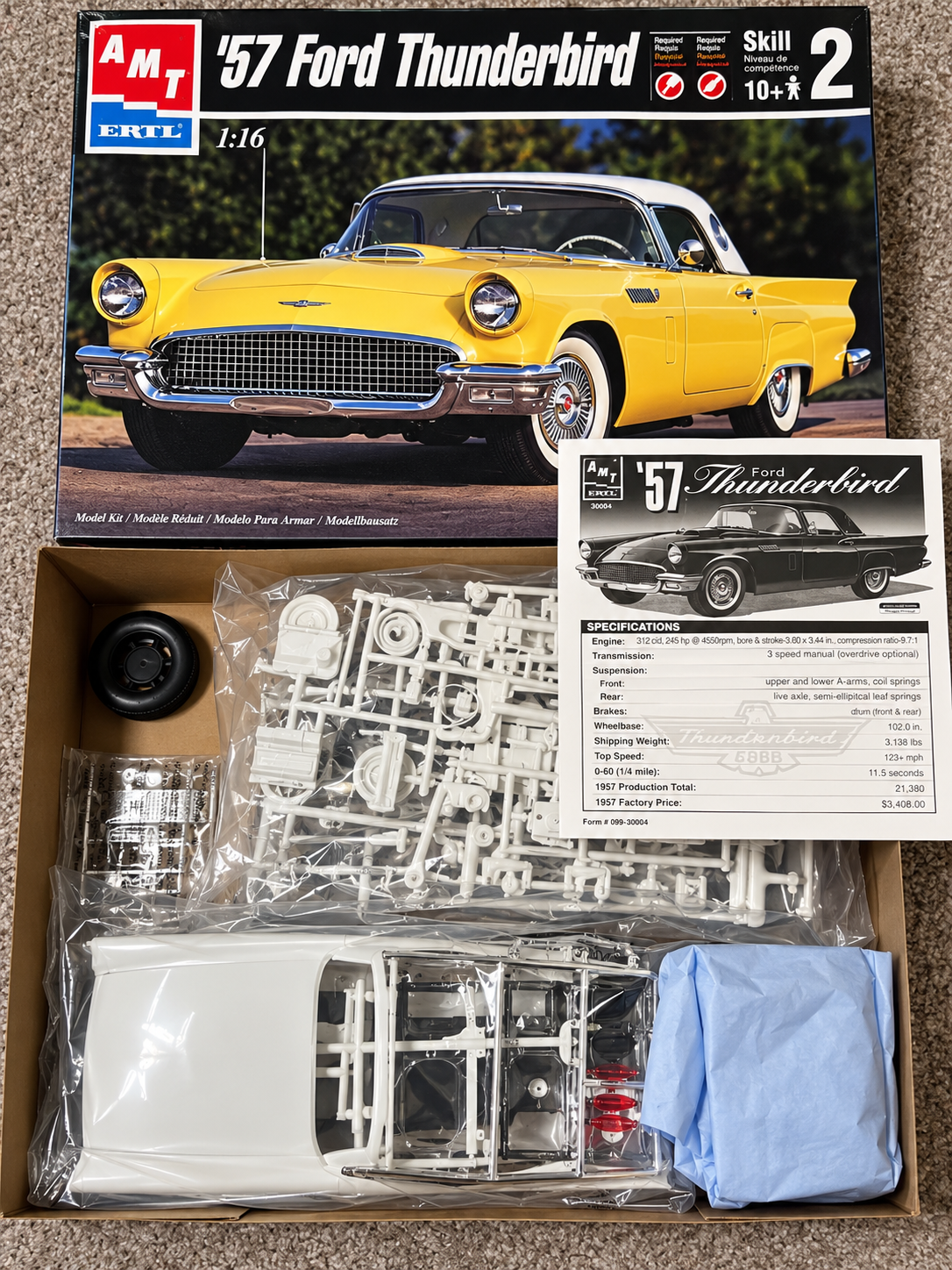 New AMT ERTL 1957 Ford Thunderbird 1/16 Scale Plastic Model Kit 30064