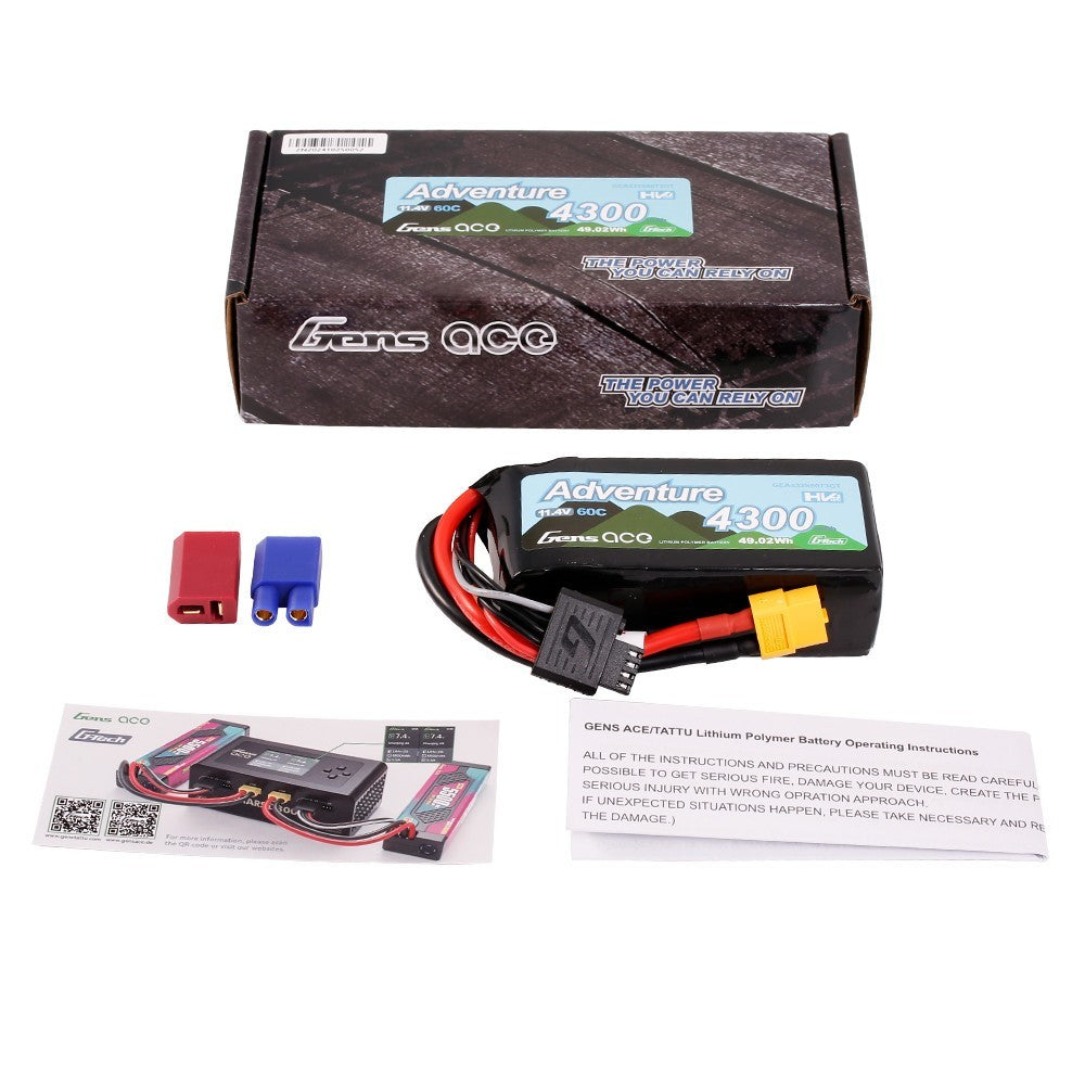 Gens Ace 4300mAh 3S 60C 11.4V Adventure High Voltage G-tech Lipo Battery XT60