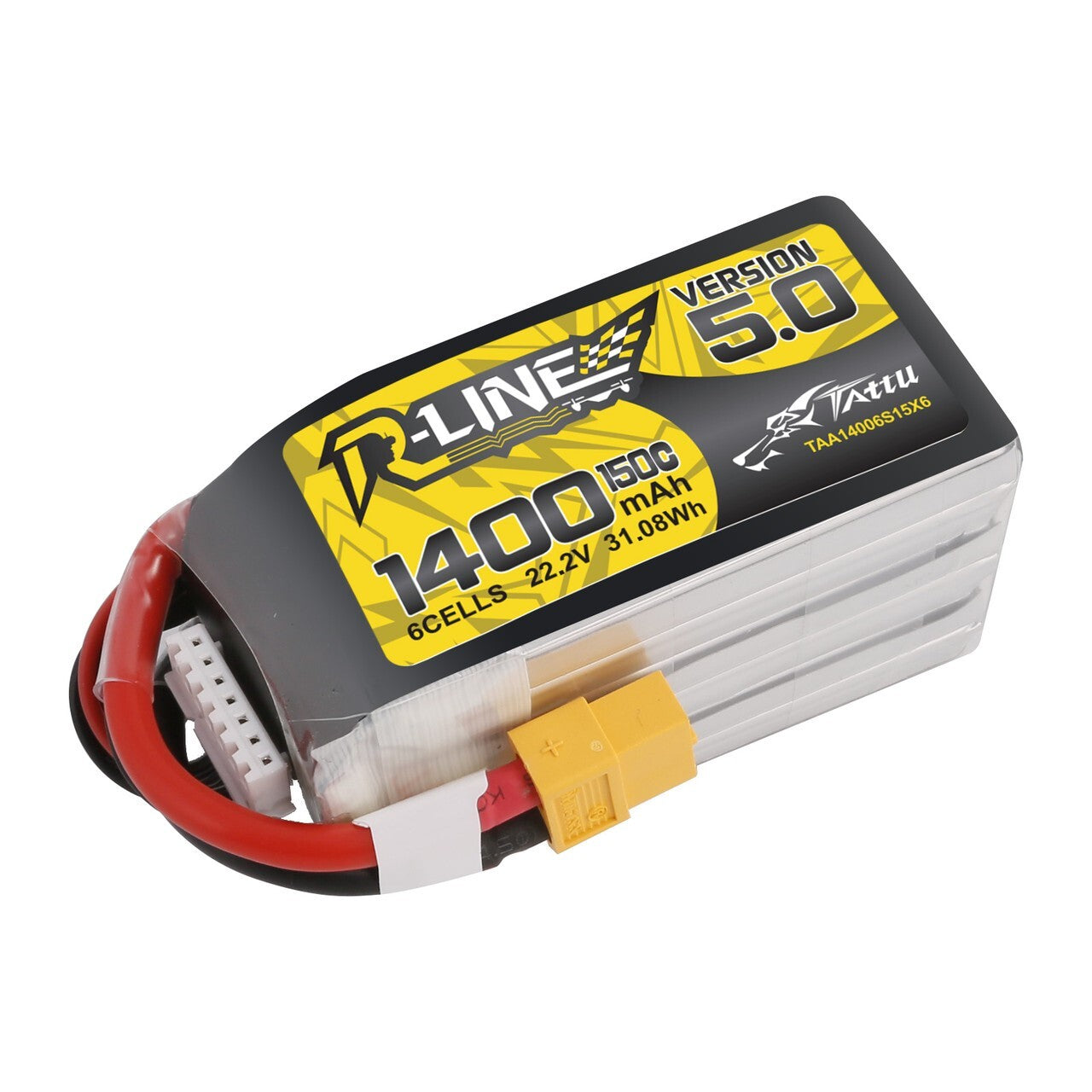2x Tattu R-Line Version 5.0 1400mAh 6S 150C 22.2V Lipo Battery Pack XT60 Plug