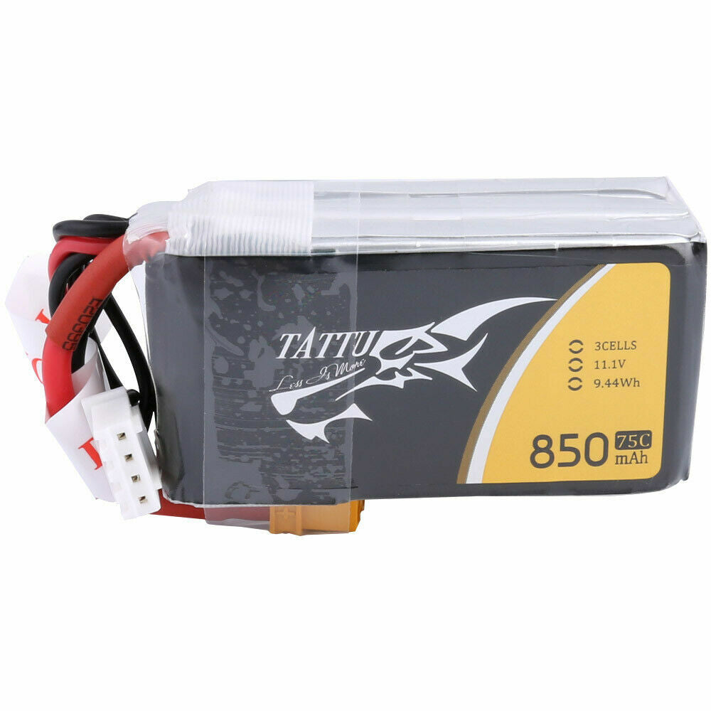 2x Tattu 850mAh 11.1V 75C 3S RC Remote Control Lipo Battery With XT30 Plug