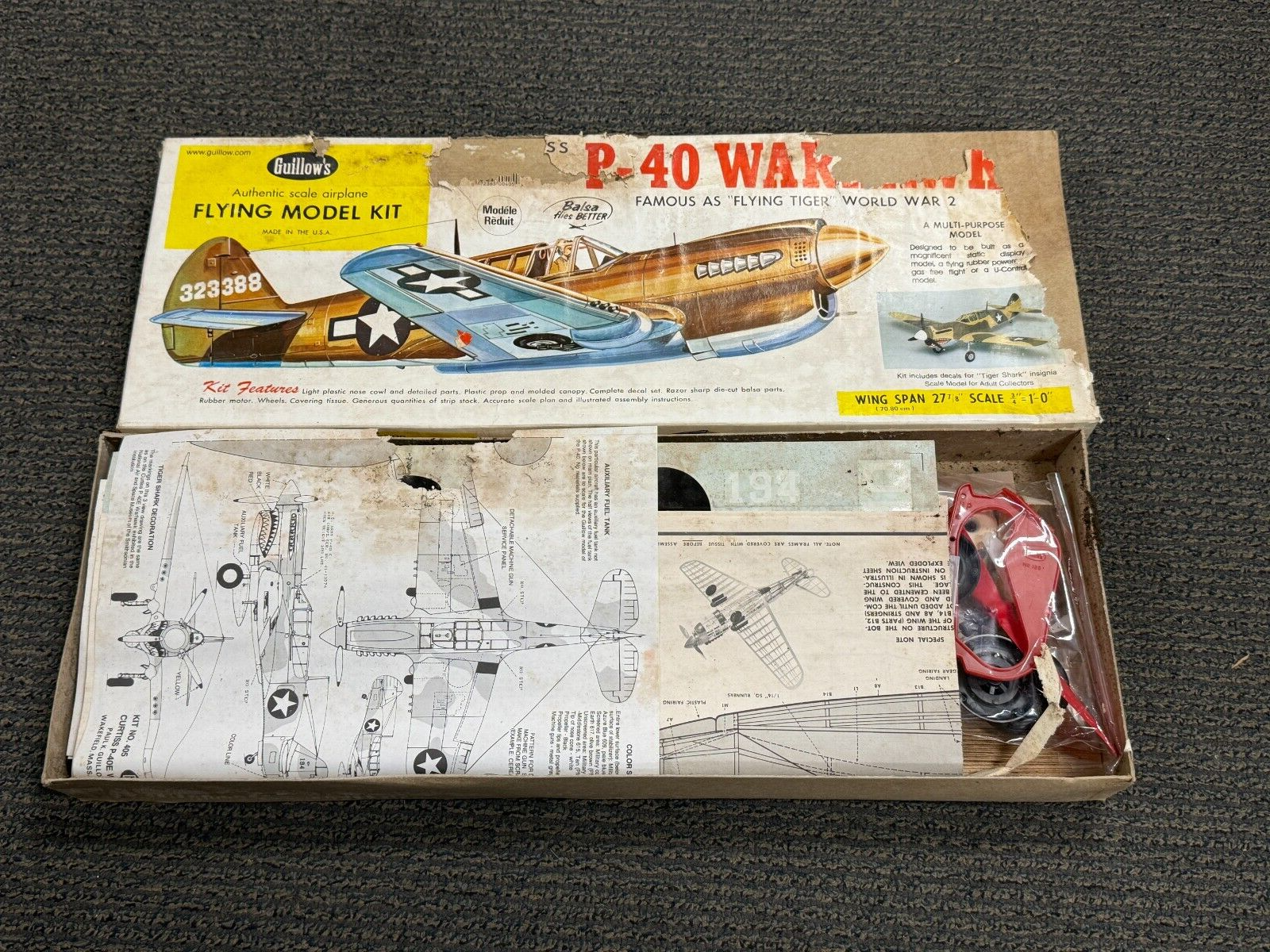 Guillow's #405 Curtiss P-40 P40 Warhawk Flying Tiger Model Kit Balsa WWII Plane