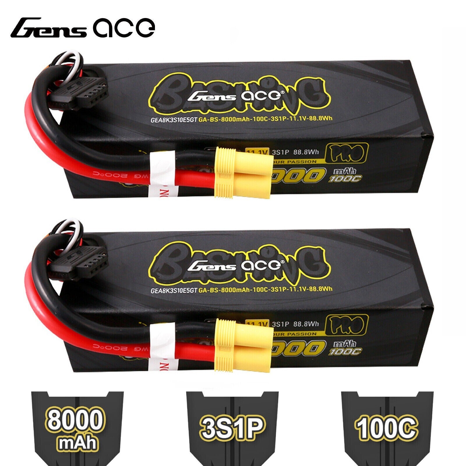 2X Gens Ace G-Tech Bashing 8000mAh 11.1V 100C 3S Lipo Battery EC5 For Arrma Car