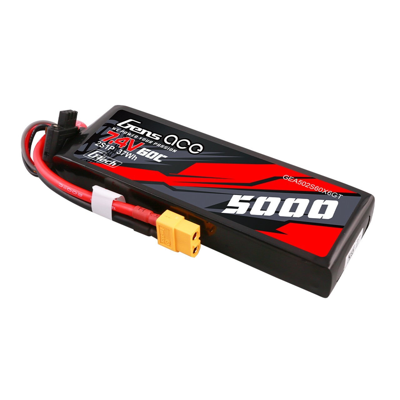 2x Gens Ace 5000mAh 2S 7.4V 60C Short-Size GTech Lipo Battery Pack w/ XT60 Plug