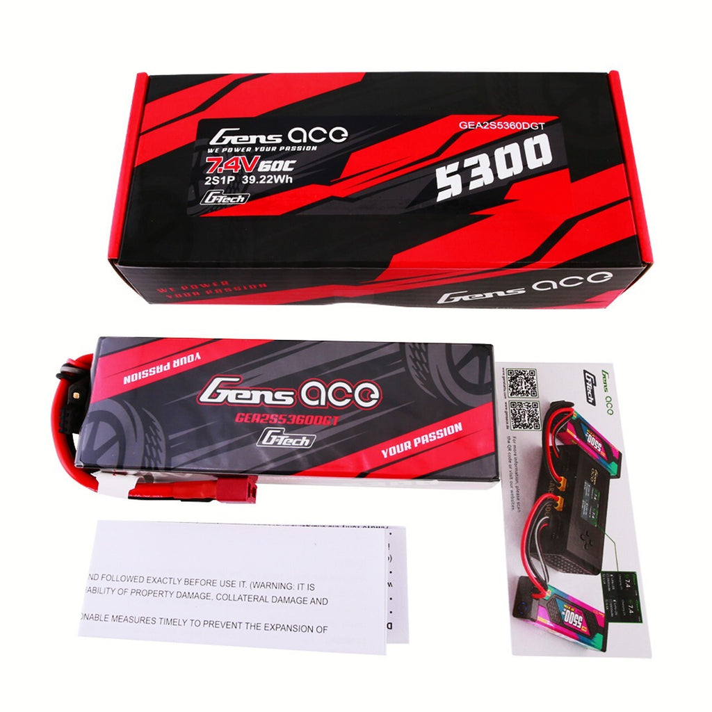 Gens Ace G-Tech 5300mAh 2s 7.4V 60C HardCase Lipo Battery Pack w/ Deans T Plug