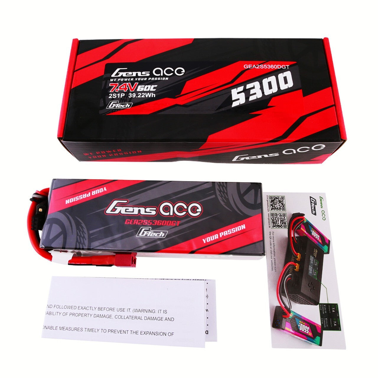 Gens Ace G-Tech 5300mAh 2s 7.4V 60C HardCase Lipo Battery Pack w/ Deans T Plug