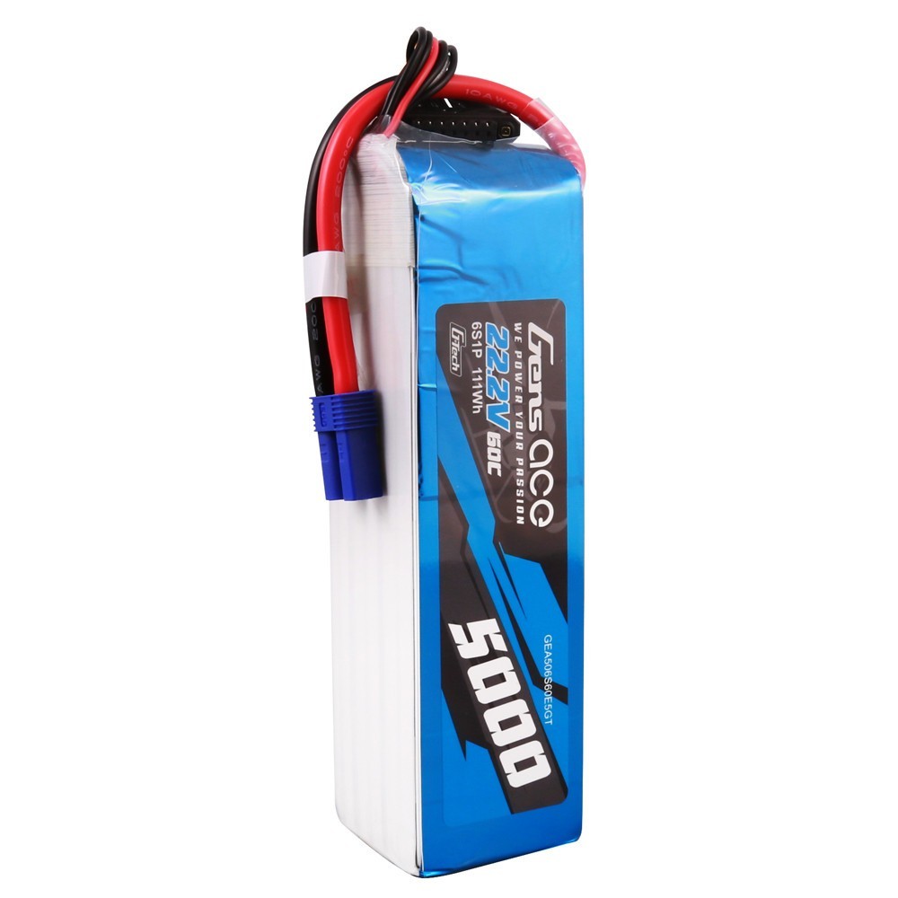 Gens Ace 5000mAh 22.2V 60C 6S Lipo Battery EC5 Plug For 600 700 Helicopter Drone