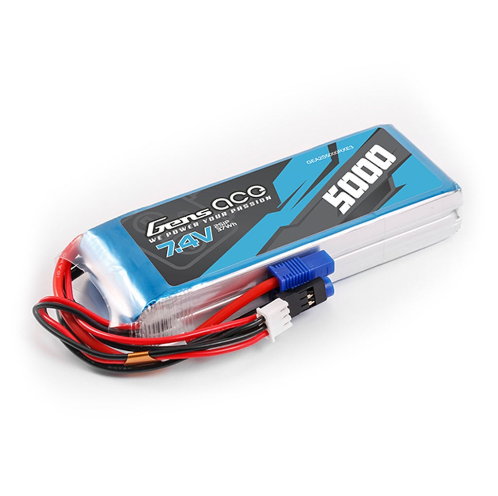 Gens ace 5000mAh 2S 7.4V HV RX Receiver Lipo Battery with EC3 JR Universal Plug